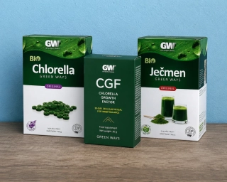 Green Ways výhodné trojbalení: 1 Chlorella v tabletách za 900 Kč + 1 Ječmen v prášku za 900 Kč + 1 CGF za 1190 Kč