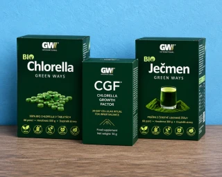 Green Ways výhodné trojbalení 1 Chlorella v tabletách za 900 Kč + 1 Ječmen v prášku za 900 Kč + 1 CGF za 1190 Kč